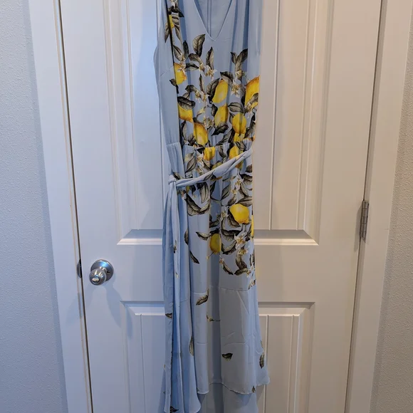 White House Black Market Blue and Yellow High Low Dress - Picture 2 of 8